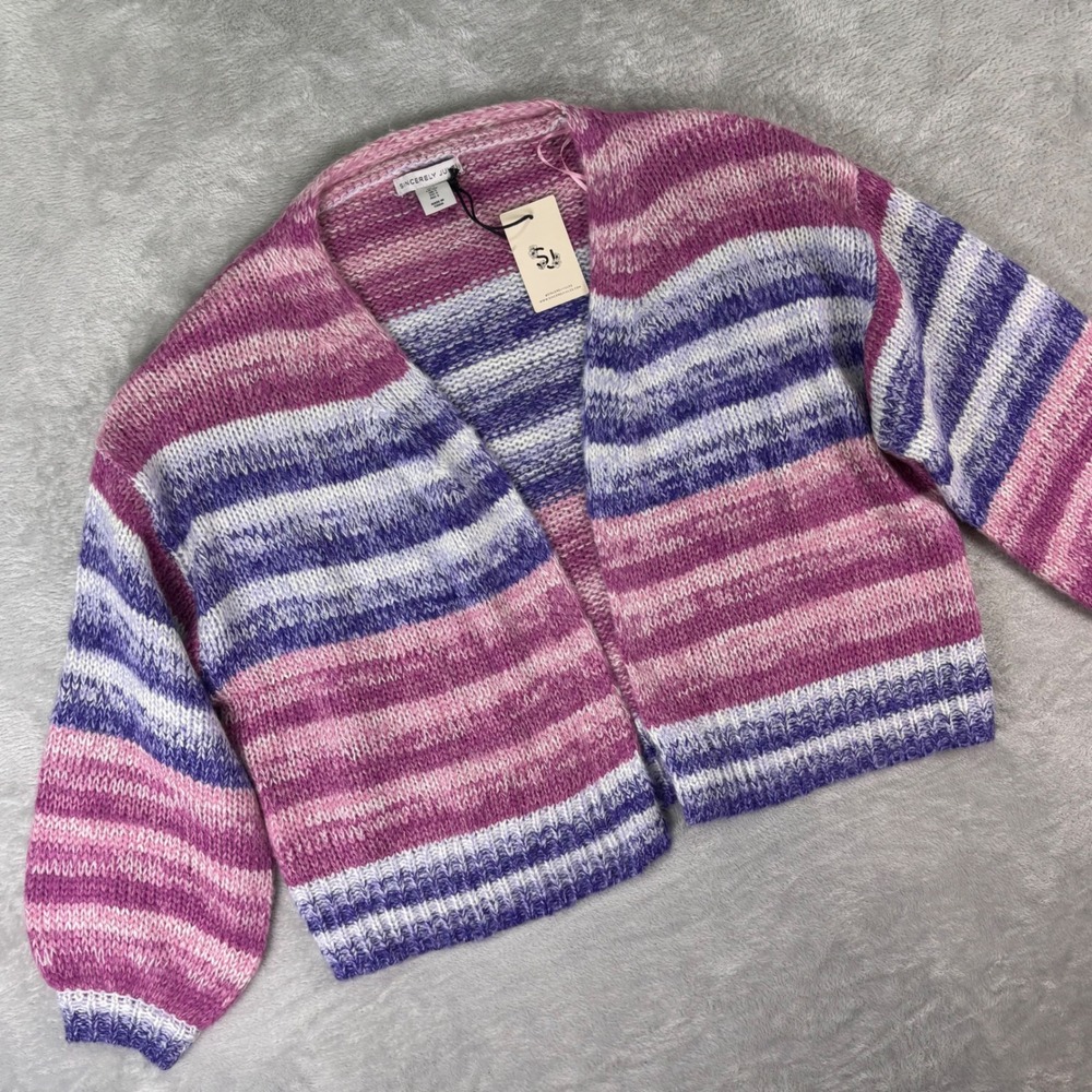 NWT Sincerely Jules Women's Multicolor Striped Open Knit Cardigan Sweater Size S